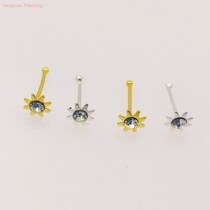 New Pinnose Nail 925 silver with drill nose nail sun flower Nose Ornament Small Ear Nail and European Personality Puncture Silver Ornament
