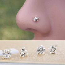 S925 Pure Silver Loving Nose Nail and American Inlaid Diamond Zircon Personality Puncture Heart-shaped Small Ear Nail Nightclub Ornament