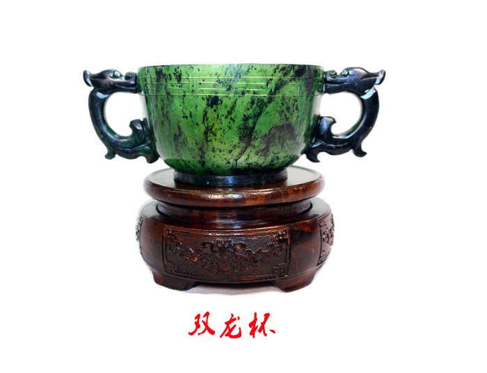 Jiuquan Luminous Cup Double Dragon Cup Double Dragon Bowl Antique Cup Dunhuang Tourism Souvenir Qilian Jade Snake Pattern Jade Ink Jade