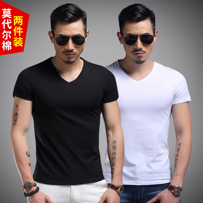 10A Grade Antibacterial Modal Ice-Feel V-Neck Short-Sleeve T-Shirt, Unisex, Ice Silk Breathable White Fitted Half-Sleeve