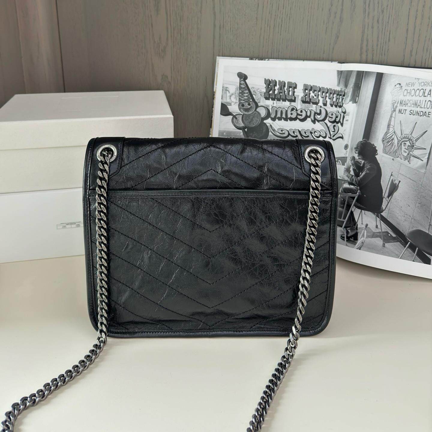 Original Oil Wax Cowhide NIKI Chain Crossbody Bag - Black, Silver, Gold (Small 22cm, Medium 28cm) - Milky White, Dark Grey, Elephant Grain - Thumbnail 2