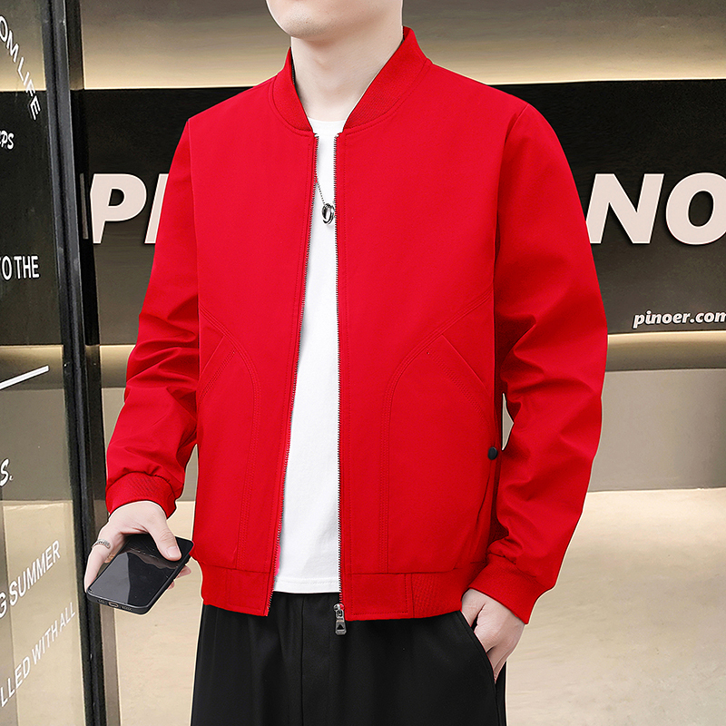 Authentic Polo Jacket for Men, New Spring and Autumn Trendy Casual Baseball Jacket with Stand Collar, Versatile Red Coat
