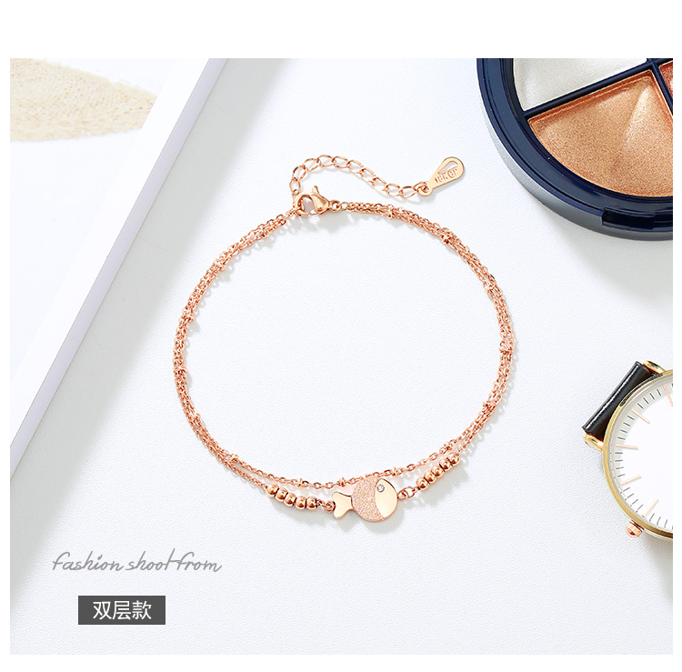 Phiên bản Hàn Quốc của 18K bông hồng vàng vòng chân cá tính cá chân nữ thời trang titan thép màu vàng quà tặng sinh viên vòng đeo chân nữ