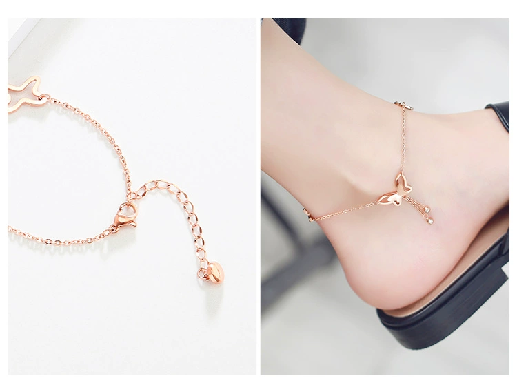 Mo Shang Hàn Quốc phiên bản của thời trang bow tua kim cương duy nhất vòng chân phụ nữ mạ 18 K rose gold màu vàng trang sức quà tặng chữ lắc chân nữ phong thủy