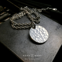 UNEND brand silversmith Ahao hand hammer mesh pattern fashion personality silver cake pendant ampjapan smiley face bwl