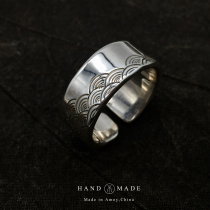 UNEND brand silversmith Ahao new hand forged silver ring Chinese traditional wave pattern ring Ukiyo-E