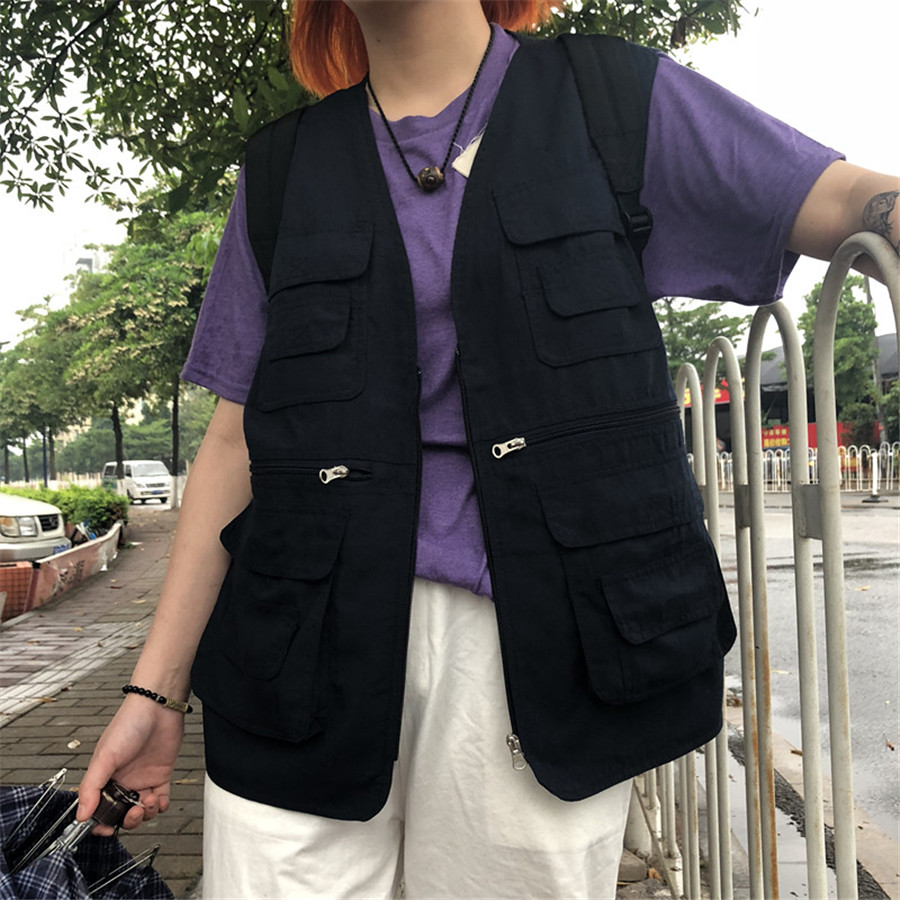 Ajoe retro dụng cụ vest chức năng chiến thuật quân sự nhiều túi vest nam và nữ ao khoac nam