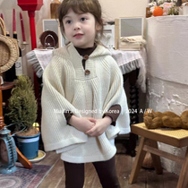 Korean childrens clothing girls autumn and winter knitted cloak 2024 new style baby going out cloak loose casual sweater