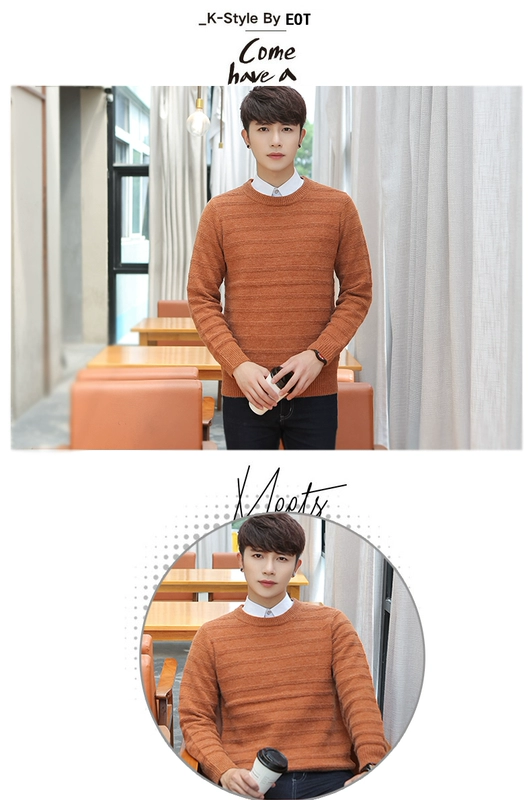 Thanh niên mùa thu và mùa đông nam áo len dày cổ tròn Phiên bản Hàn Quốc của những chiếc áo len tự trồng thông thường dành cho sinh viên áo len cổ tim nam