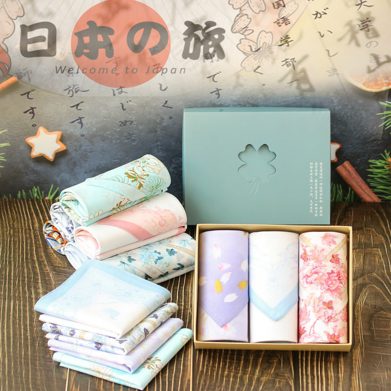 Japanese Women's Handkerchief, Pure Cotton, Japanese and Western Style, Sweat-Wiping Cotton, Portable Handkerchief, Graduation Gift, Gift Box