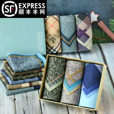 SONKISS cotton handkerchief men ancient wind sweat suction square towel cotton handkerchief gift box father boyfriend birthday gift