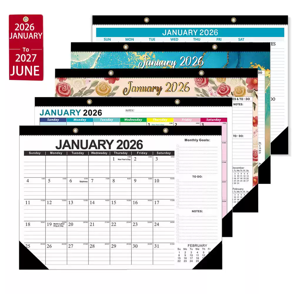 热销2026-2027年18个月英文日历挂墙式挂历桌面台历月历记事大号