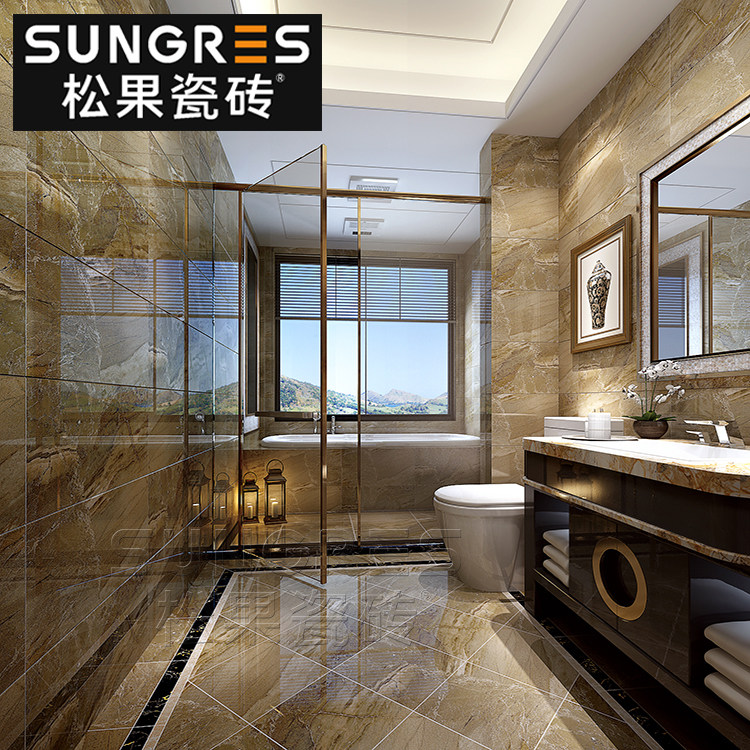 Coffee color all-over marble tile modern simple bathroom toilet kitchen wall tile floor tile 300 600