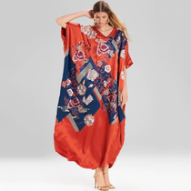 Simulation Silk Loose large size long sunscreen dress women Beach coat swimsuit blouse bikini dress gown