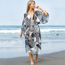 Simulation Silk Loose large size long sunscreen clothing women seaside beach coat swimsuit blouse bikini outside Cardigan