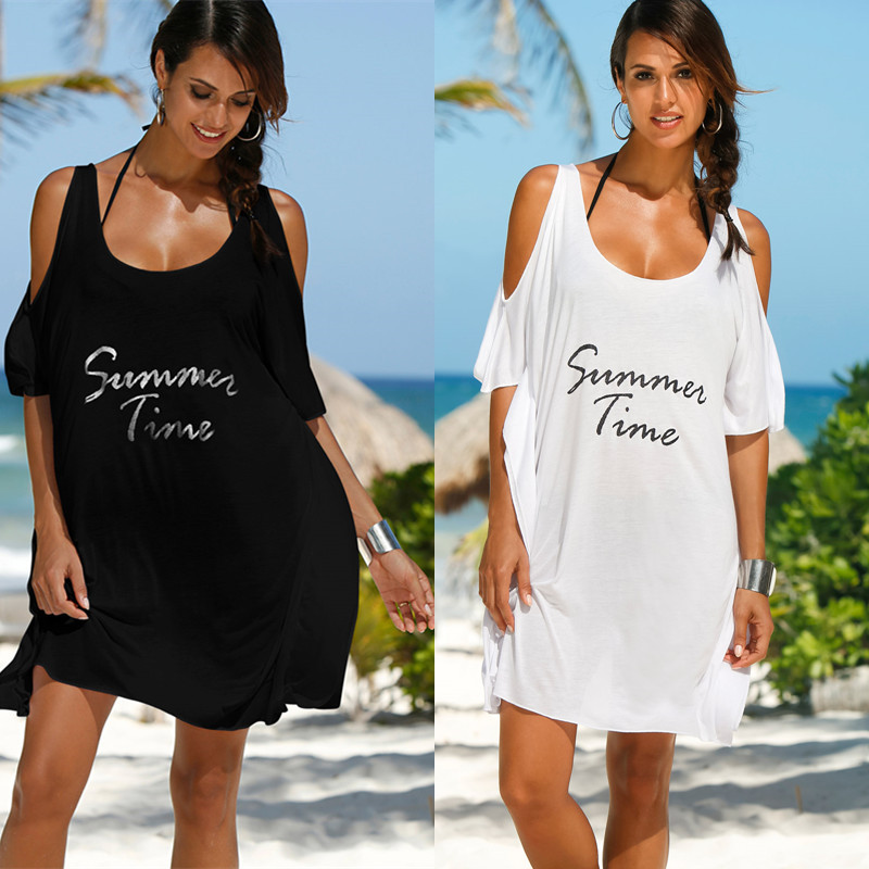 New holiday sunscreen white black vest loose large size bikini swimsuit hood hooded beach dress lady