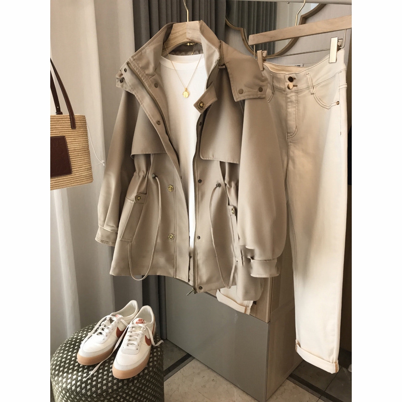 Mk Windbreaker Jacket for Women, Spring and Autumn, Elegant, Slimming, Loose, Versatile, High-End, Workwear, Retro Chic, Hooded Top