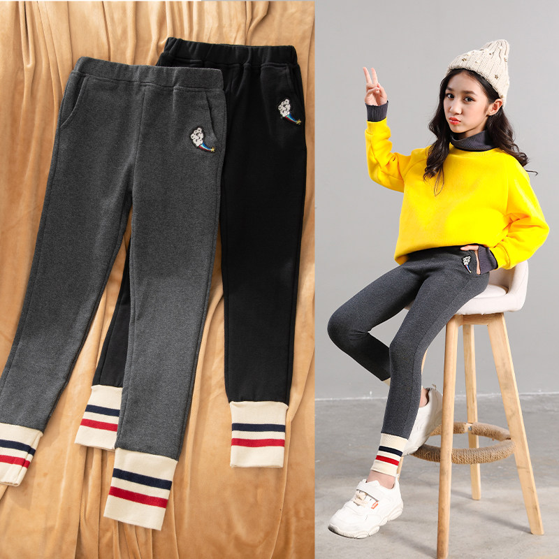 Girls leggings outside wearing girls spring clothes spring style spring thin children's pants spring girls big boy plus velvet new model