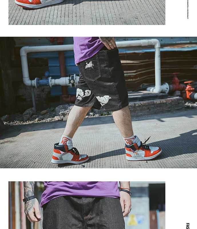 Spinners Tide thương hiệu người đàn ông béo cỡ lớn cộng với phân bón để tăng quần lỏng gió quốc gia năm điểm quần jean nam giản dị - Quần jean thời trang nam cao cấp