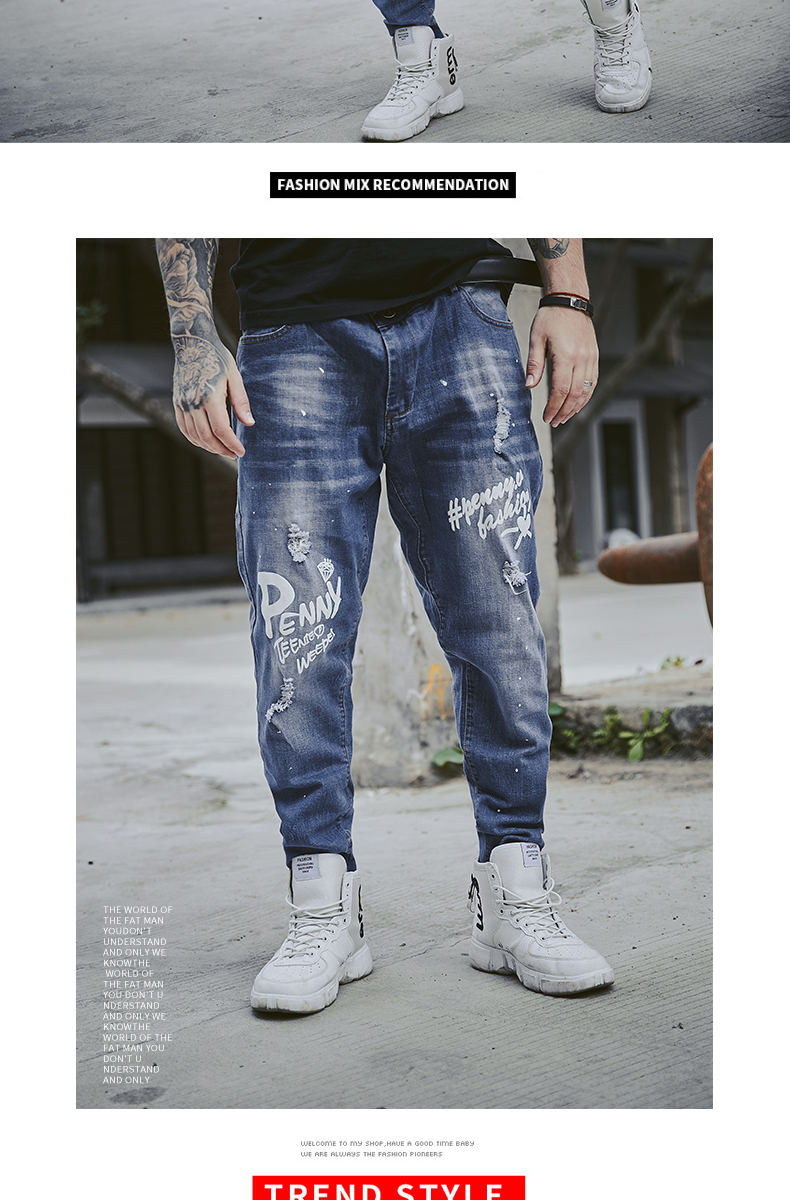 Dệt Tide thương hiệu kích thước lớn nam chất béo lỏng quần jean thẳng phân bón nam cộng với quần dài mùa đông lỏng lẻo - Quần jean thời trang nam cao cấp