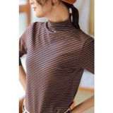 红念女装秋季长袖T恤女春秋2021年新款修身显瘦文艺气质条纹上衣