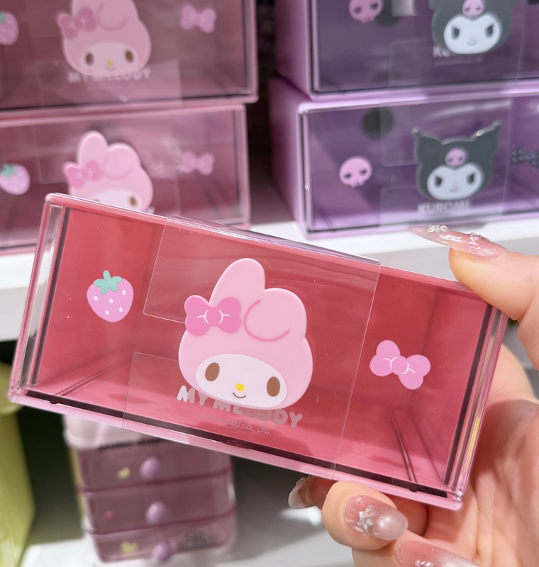 Miniso Sanrio Series Doll Handle Single-Layer Drawer Box My Melody Hello Kitty Storage Box