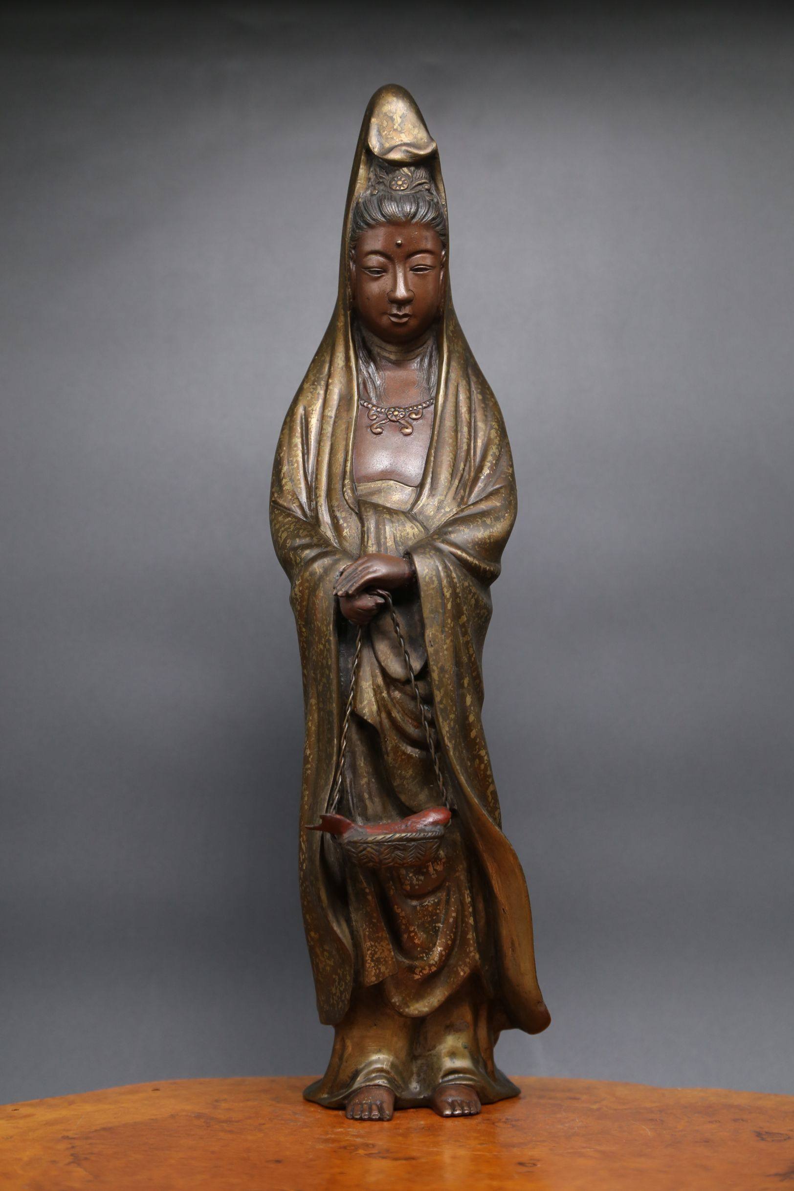 【希少・時代物】魚籃観音像 仏像 細密彫刻 高さ26cm 唐銅 金属彫刻 希少・時代物】魚籃観音像 仏像 細密彫刻 高さ26cm 唐銅 金属彫刻 唐