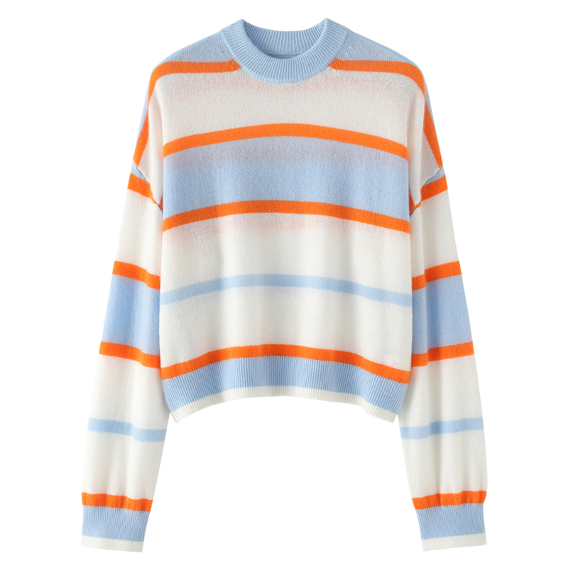 Sun Qian's Same Style 100% Pure Cashmere Round Neck Color-Blocked Sweater for Women, Striped Slim-Fit Inner Wear with Colorful Stripes Knit Top Sun Qian's Same Style 100% Pure Cashmere Round Neck Color-Blocked Sweater for Women, Striped Slim-Fit Inner Wear with Colorful Stripes Knit Top