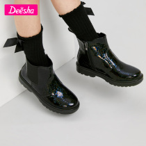 Desa girl boots 2021 Winter new children plus velvet thick shoes in the children Foreign style bright leather short boots