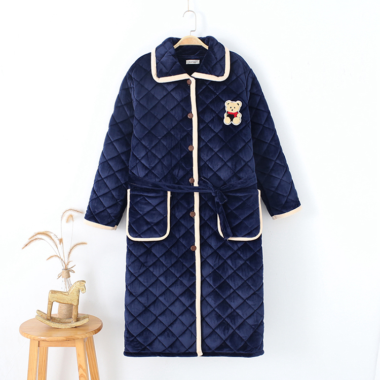 Áo ngủ nam mùa đông dày áo choàng dài thanh niên nam ấm áp cộng với nhung san hô nhung đồ ngủ nam đồ pijama
