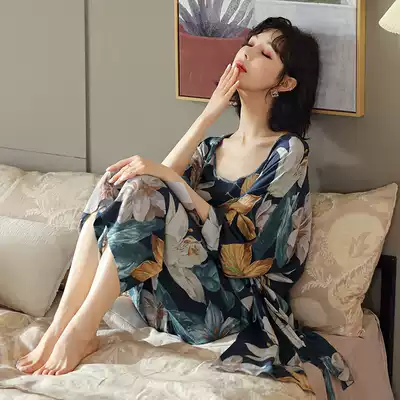 Pajamas female spring and autumn sexy cotton silk three-piece set Japanese sweet sling Princess can wear large home clothes