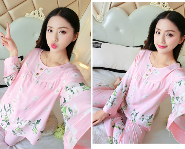 Bông lụa đồ ngủ nữ dài tay cotton cardigan phần mỏng mùa xuân và mùa thu mùa hè nhân tạo cotton phù hợp với dịch vụ nhà tháng quần áo