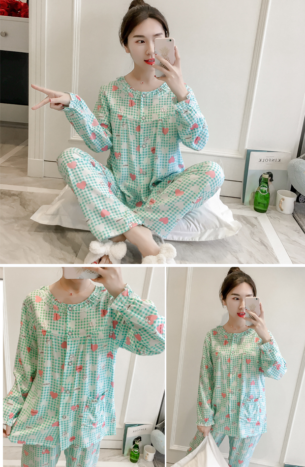 Bông lụa đồ ngủ nữ dài tay cotton cardigan phần mỏng mùa xuân và mùa thu mùa hè nhân tạo cotton phù hợp với dịch vụ nhà tháng quần áo