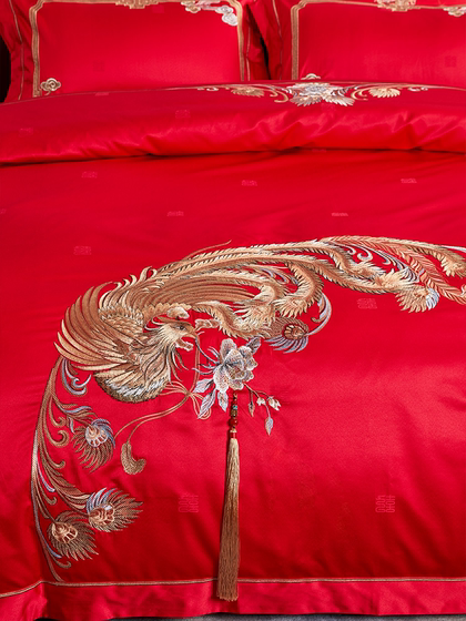 罗莱家纺龙凤婚庆八件套大红色绣花床单被套被罩结婚高档床上用品
