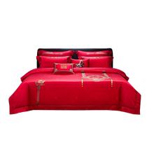(Clearout) Luolai Home Textiles Eight-piece Set Big Red Embroidered Wedding Quilt Cover Jacquard Wedding Quilt Cover Sheets