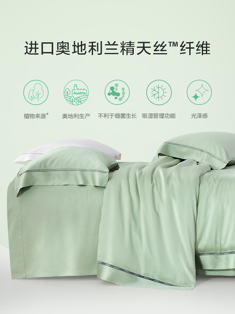 Luolai Home Textiles Austrian 100-Count Lenzing Tencel Four-Piece Bedding Set, Summer Cool and Silky Naked Sleeping Set