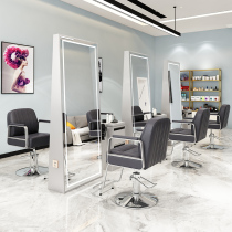 Stainless steel double mirror barber shop mirror table Net Red simple led with lamp hair salon special