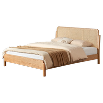 Original element all solid wood bed modern simple oak wood style small apartment bedroom rattan double bed K7014