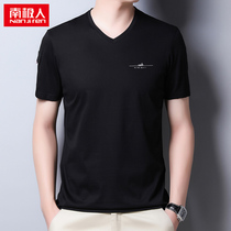 Antarctic summer mens short-sleeved T-shirt V-neck mercerized cotton half-sleeved casual top chicken heart collar bottoming shirt Mens