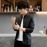 Quần áo huyền thoại mùa xuân và mùa thu quần áo da nam mỏng phiên bản Hàn Quốc của thanh niên đẹp trai đứng cổ áo da áo khoác quần áo áo khoác dạ nam