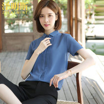 Blue chiffon short sleeve shirt Women summer thin model 2021 new design sense niche shirt work clothes
