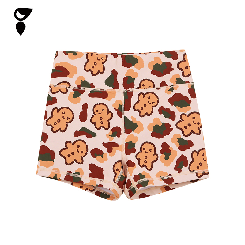 Hardship｜Gingerbread Man Training Sports High-Elastic Shorts Milky Apricot Christmas Print Women's Sports Pants