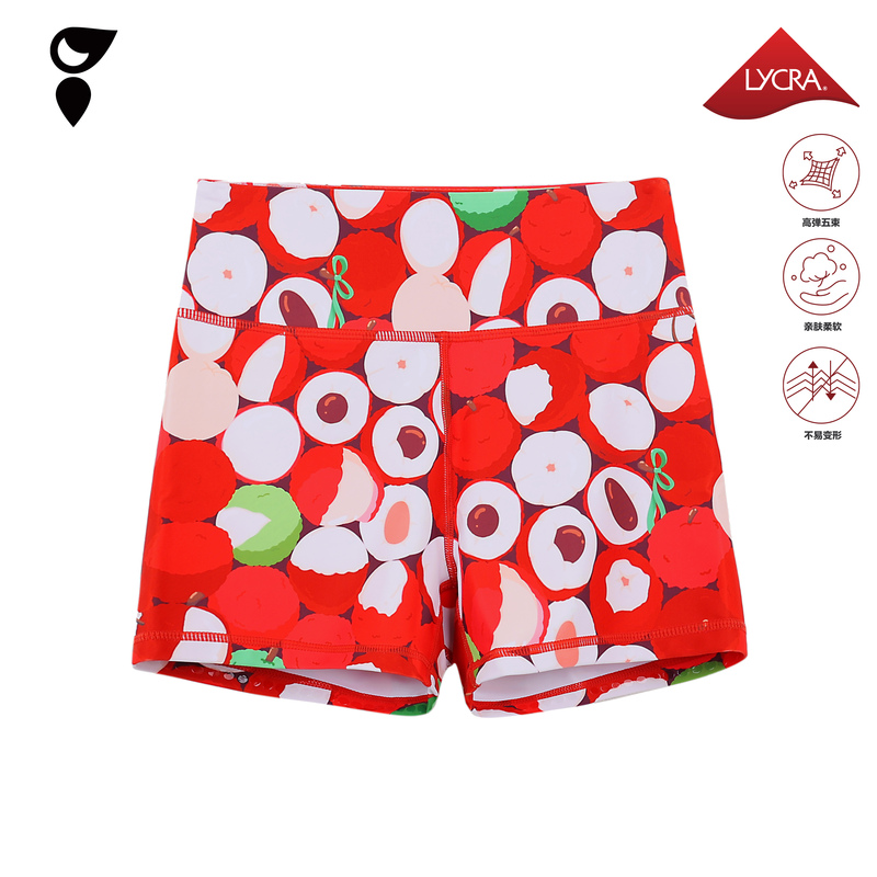 Hardship｜Lychee Sports Fitness Yoga Shorts for Women, Red Butt-Lifting Waist-Tightening Elastic Floral Shorts