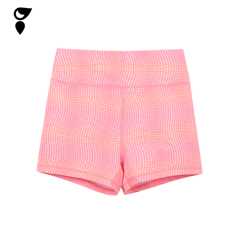 Hardship｜Pink Wave Crossfit Butt-Lifting Slimming Fitness Pants Pink Striped High-Waisted Women's Floral Shorts