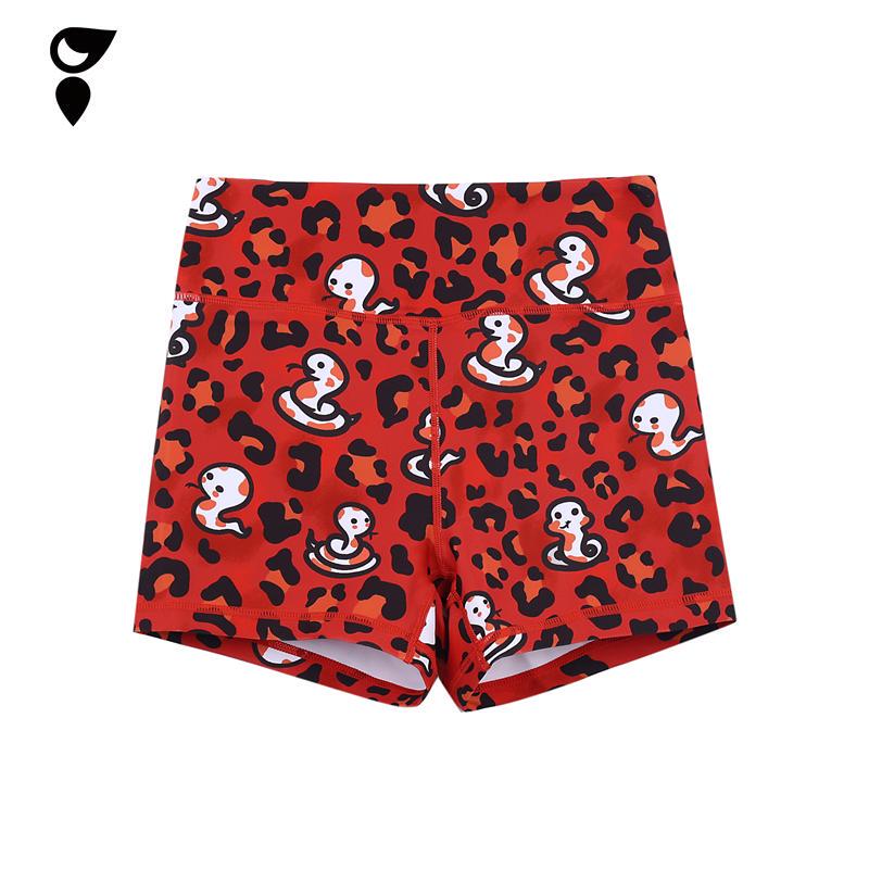 Hardship｜Leopard Print Snake Pattern Workout Tight-Fitting Women's Shorts Year of the Snake Red Leopard Print Light Shaping Three-Quarter Pants
