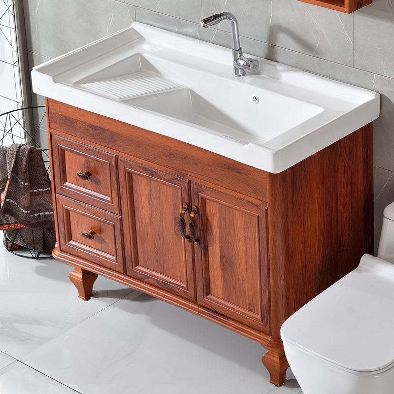 Simple powder room Floor-to-ceiling washbasin with washboard Wash basin Wash basin Mirror cabinet Bathroom cabinet combination