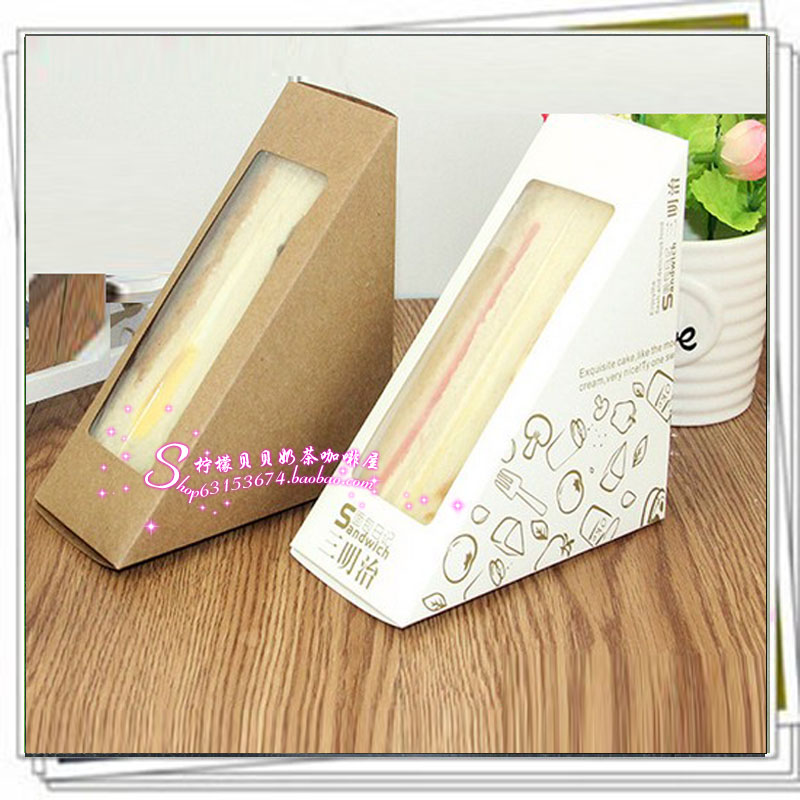 Thick paper sandwich box open window box triangle packaging box with 100 white kraft carton