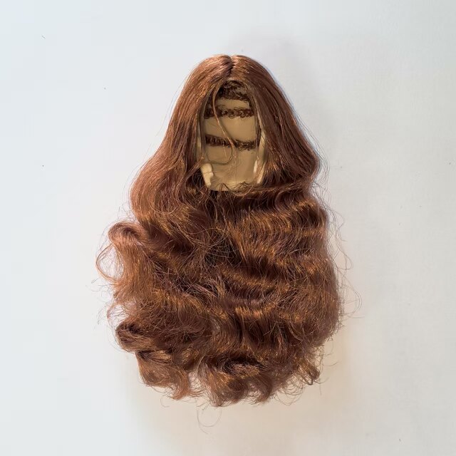 1/6 Female Soldier Head Sculpt Wig for Hair Modification, with Back of the Head A21: Light Reddish-Brown Long Curly Hair