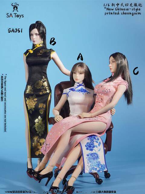 In Stock Sa Toys Sa051 1/6 Action Figure New Chinese-Style Printed Cheongsam Suitable for Tbl Plastic Female Body, Etc