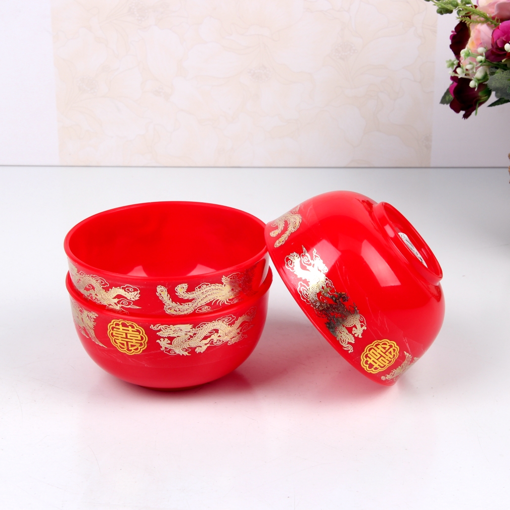 Weizhen Department Store hi bowl wedding pair bowl wedding dowry wedding supplies red plastic bowl dragon and phoenix hi bowl